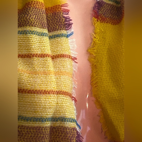 Old Navy Yellow Plaid Flannel Fringe Scarf Wrap NWT - Picture 9 of 14